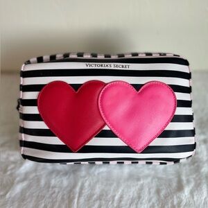 Victoria's Secret Black and White Pouch with Pink Hearts Makeup Bag